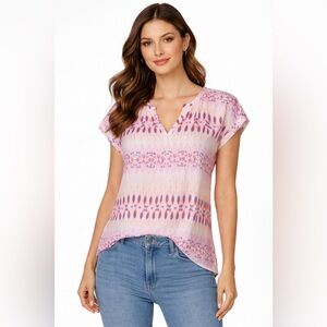 Stylus Women’s  Semi‎ Sheer Blouse  V-neck Sleeveless High/Low Design Large Pink